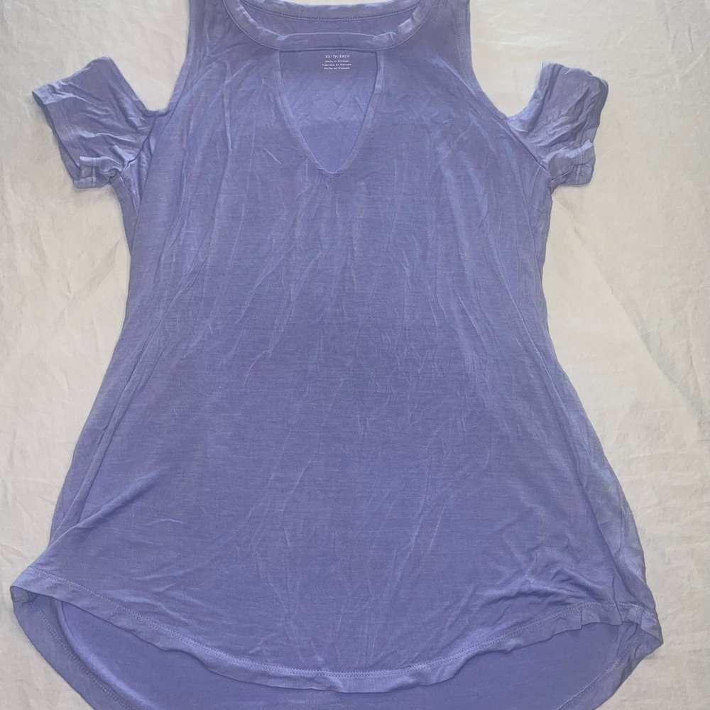 American Eagle Women's XS Lavender Purple Peek A Boo Short Sleeve Soft Top Shirt - Picture 8 of 8